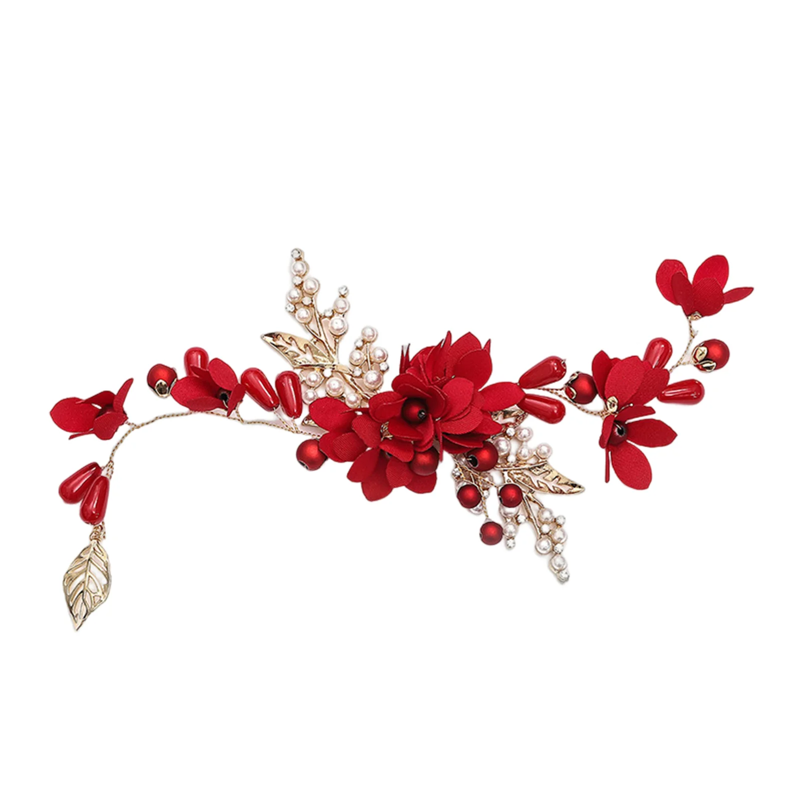 Braut-Haarbänder mit Roten Blumen, Süße Legierungs-Stirnbänder, Perlen-Kopfschmuck für Damen, Hochzeitskrone, Braut-Haarschmuck, Geschenk – Detail 6