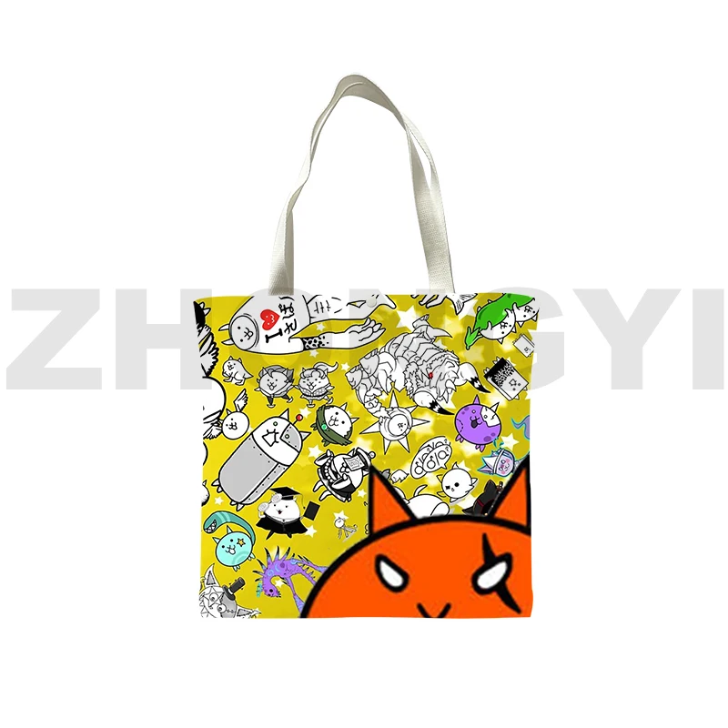 

Game The Battle Cats Reusable Shopping Bag Harajuku Tote Bags for Women Anime Big Canvas Bag 3D Kawaii The Battle Cats Handbags