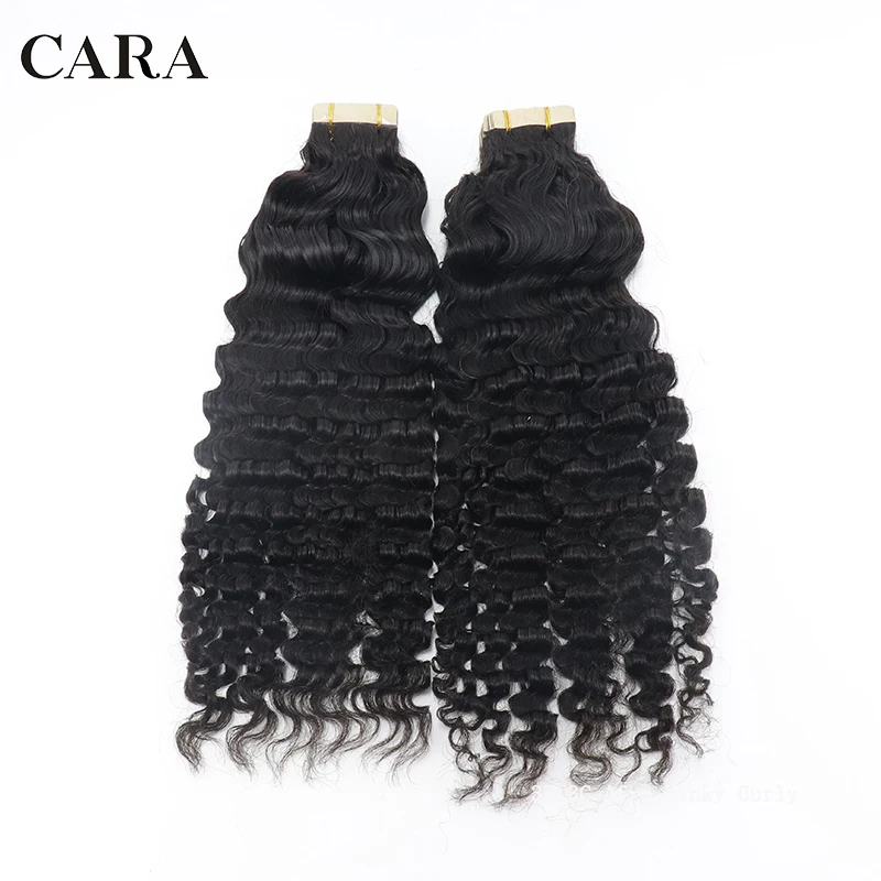3B 3C Mongolian Afro Kinky Curly Tape In Human Hair Extensions For Black Women Kinky Curly Tape Ins Human Virgin Hair CARA