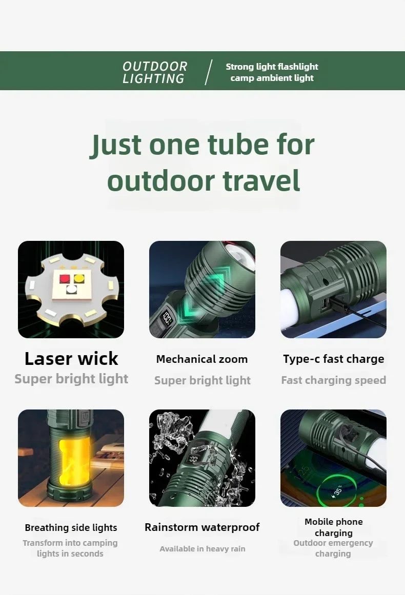 Super Long Range Tactical Flashlight High Power LED Torch USB Rechargeable Strong Light Lamp Outdoor Portable Lantern Waterproof