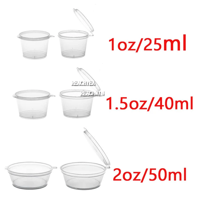 50pcs Disposable Plastic Takeaway Sauce Cup Container Food Box With Hinged  Lid