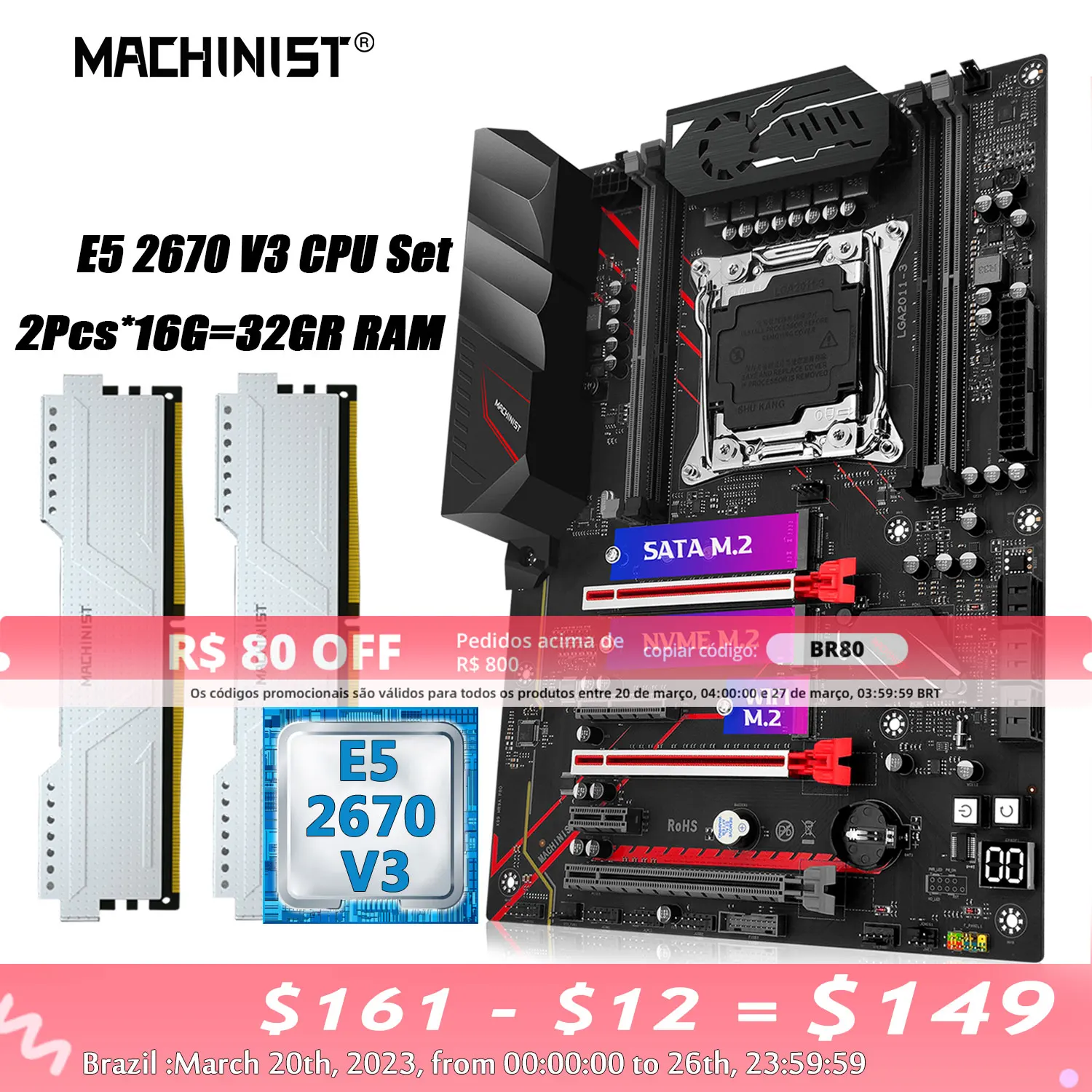  MACHINIST MR9A PRO X99 Motherboard Combo LGA 2011-3 E5 2670 V3 CPU kit Xeon 32GB DDR4 2133MHz RAM Memory NVME M.2 Four Channel 