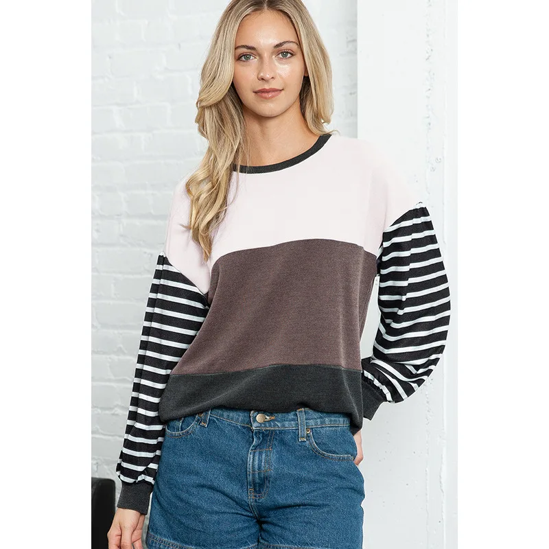 

Striped patchwork knitted sweater for women