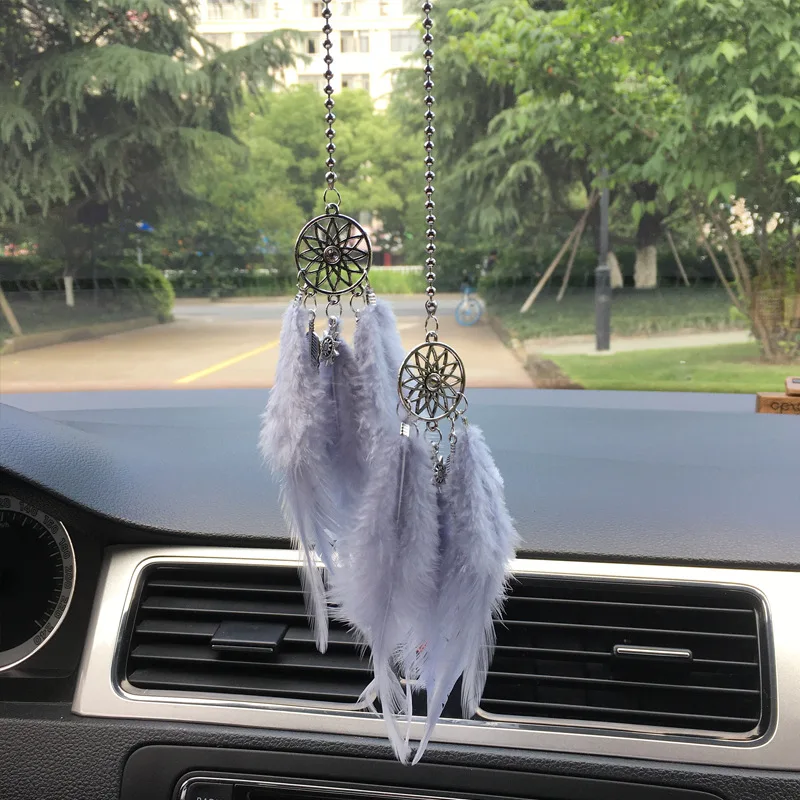 Acchiappasogni Per Auto Con Elefante Boho – Decorazione Per Specchietto Retrovisore Con Piume E Perline Verdi - 4