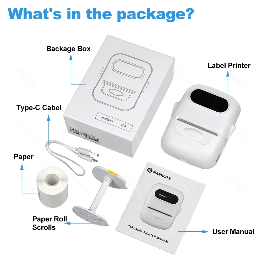Marklife P50 Portable Thermal Label Printer Bluetooth Barcode Sticker Paper Printer Self-adhesive Label Maker Labeling Machine