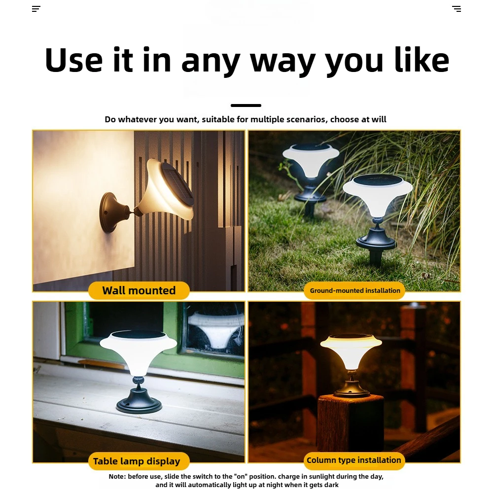 Solar Courtyard Lawn Lamp Column Lamp 2-in-1 Solar Light Lamp Head Angle Control Garden Decorative Waterproof  Atmosphere Lamp