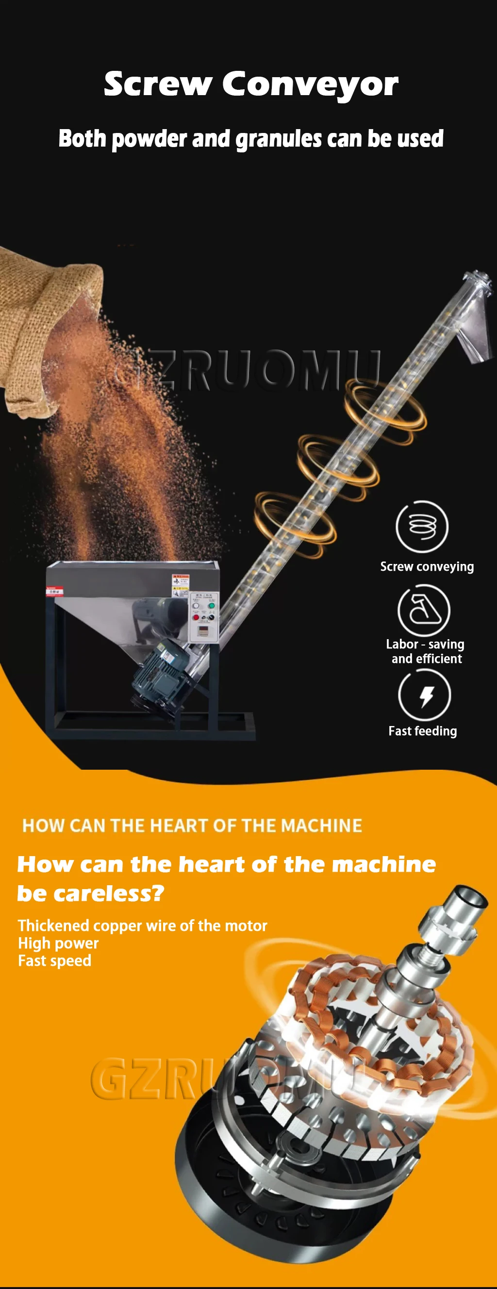 Stainless Steel Vertical Screw Conveyor Feeder Hoist For Rice Plastic Powder Gra
