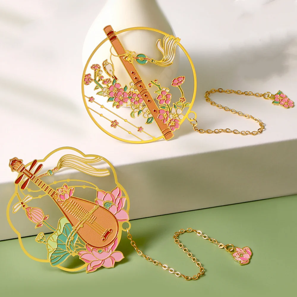 

Симпатичные закладки из сплава в китайском стиле, классический музыкальный инструмент Erhu, зажим для книг с полыми страницами, маркер, канцелярские принадлежности