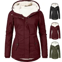 2023 Hooded Women Splice Zipper Coats Loose Casual Pockets Parkas Regular Thick Full Sleeve Warm Solid Jackets Autumn Winter 1