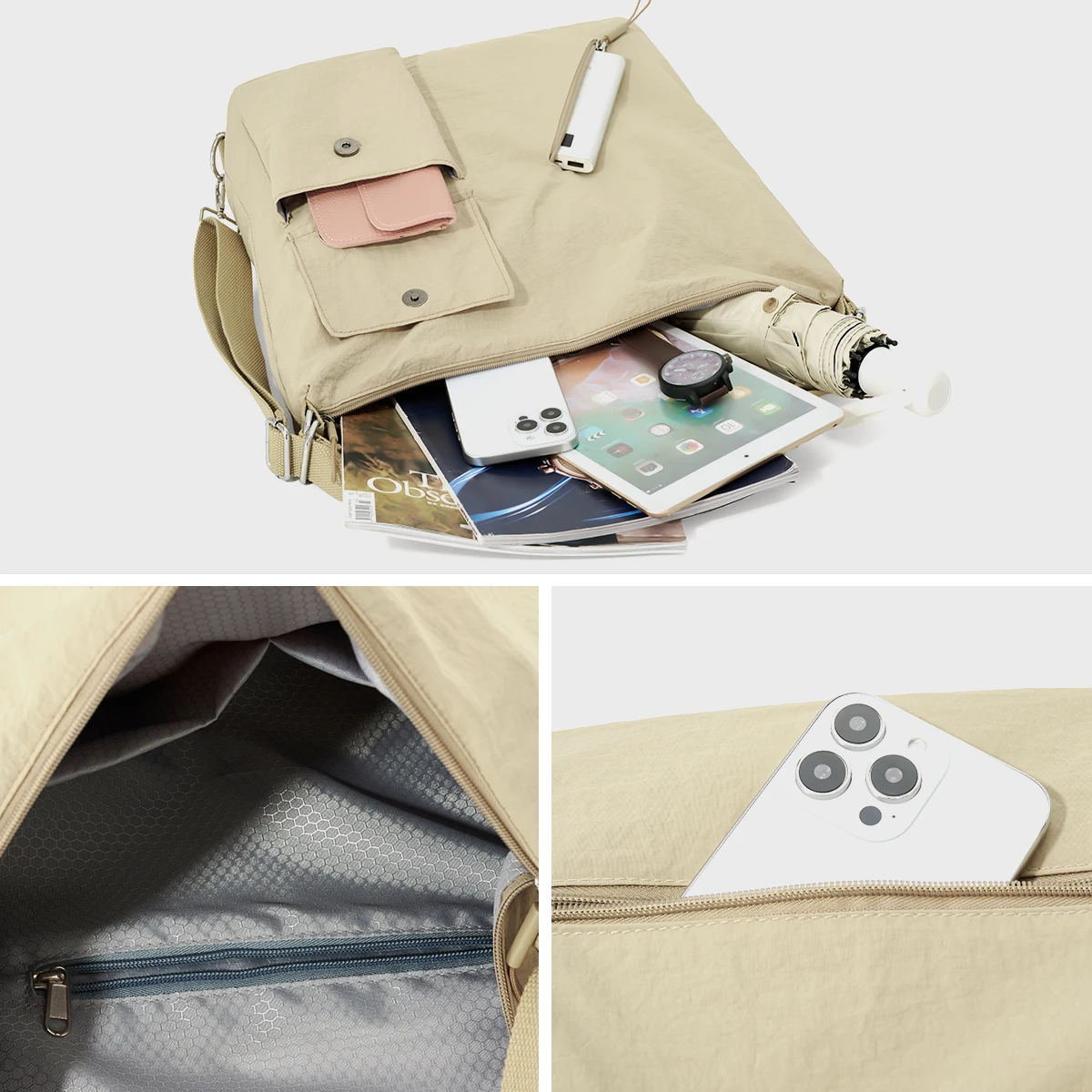 Nylon Tote Bag, Large Capacity, Suitable for Students, Commuting, Casual, Versatile, Shoulder Bag, Travel, Shopping Bag, Crossbody Dumpling Bag, Mommy Bag, for Travel and Shopping