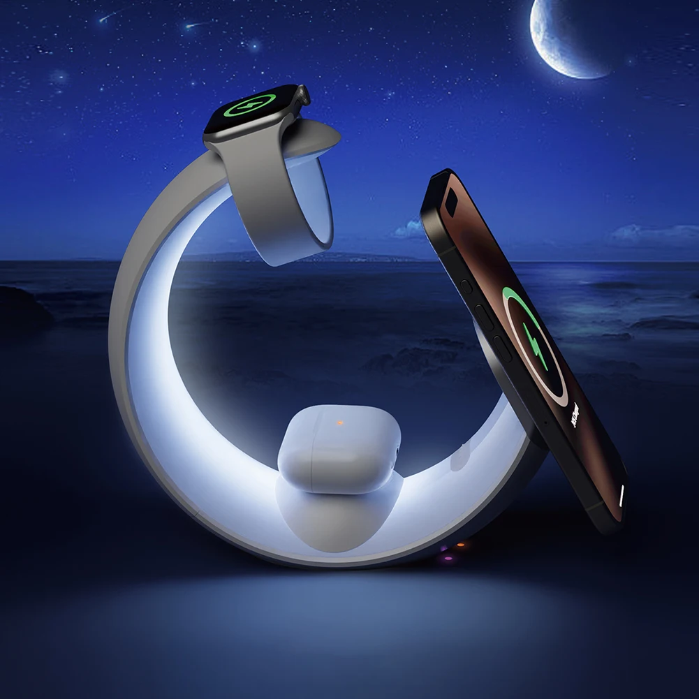 شاحن لاسلكي مغناطيسي مع مصباح مكتبي ، QC3.0 PD ، ق...