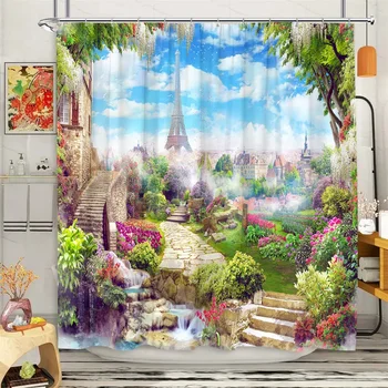Paris Tower Nature Landscape Shower Curtain Set 1