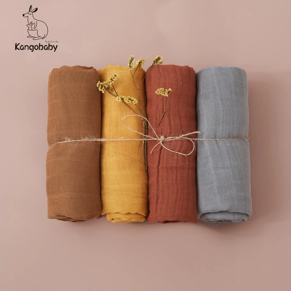 

Kangobaby #My Soft Life# Solid Print Color 4PCS Gift Set Hot Sale All Season Popular Design Muslin Swaddle Blanket