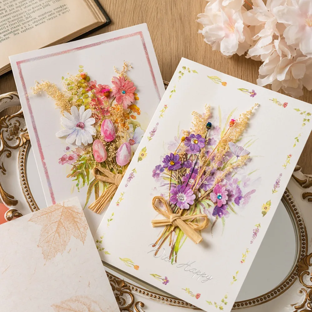 3D Dried Flower Greeting Card Envelopes Mother's Day Greeting Card Thank You Letter Invitation Business Exquisite