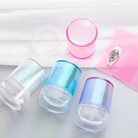 3.8cm Head Nail Stamp Scraper Pure Clear Jelly Silicone Nail Stamper Nail Stamping Scraper with Cap Jelly Transfer Manicure Kit 2