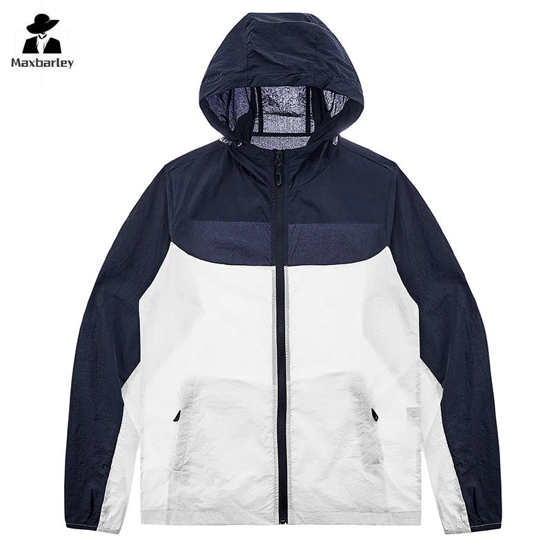 New Sunscreen Clothing Unisex Waterproof Casual Stitching Ultra-thin Breathable UV Hooded Jacket UPF50 Camping Skin Windbreaker