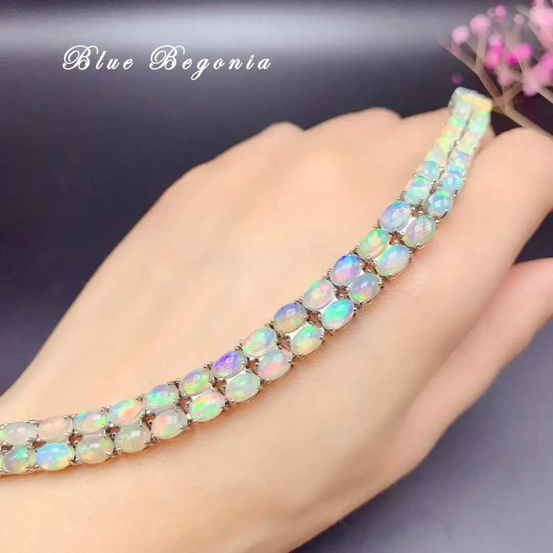 Natural Opal Bracelet 50 Pieces 4x6mm Gemstone 925 Sterling Silver for Women Anniversary Gift