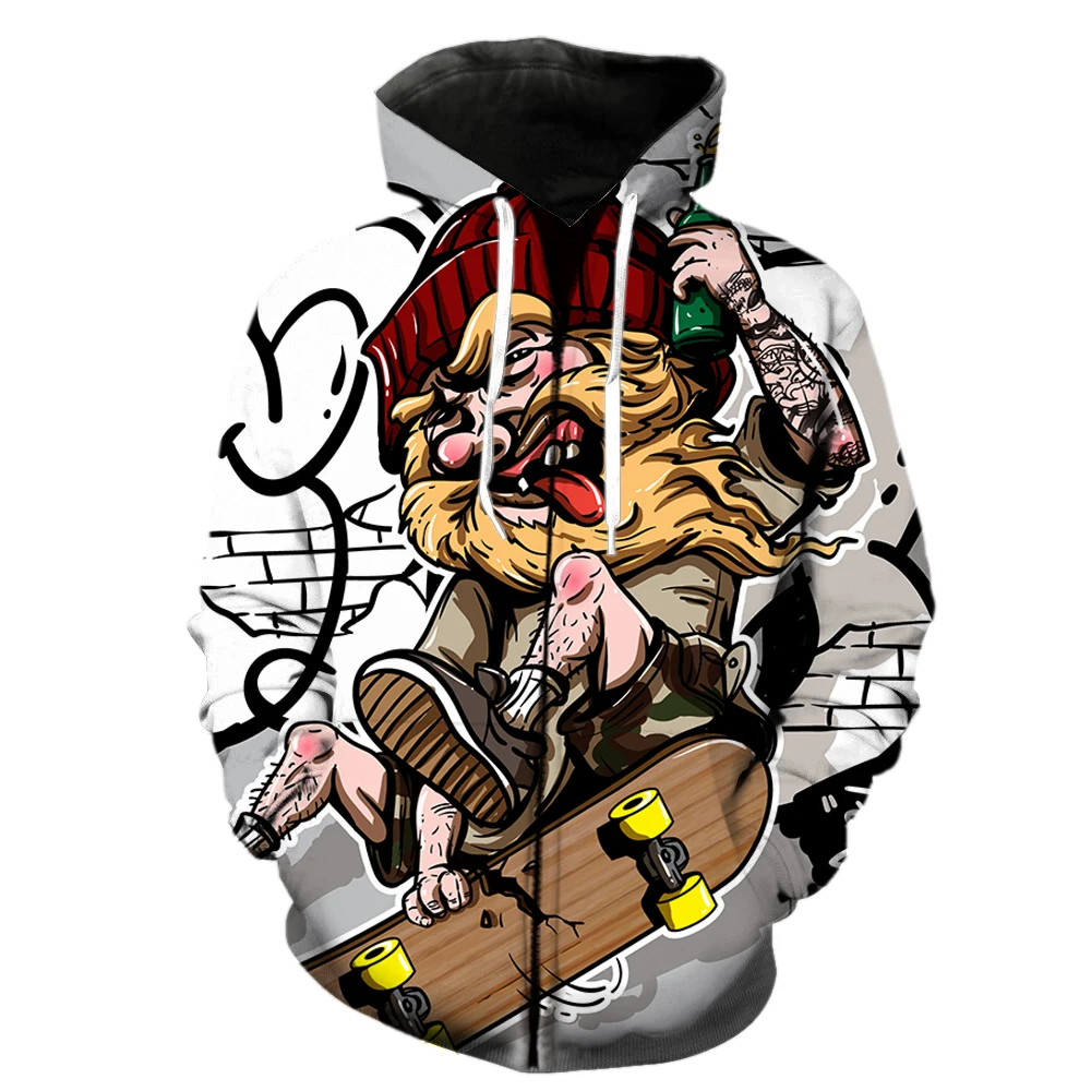 

Cartoon Hip Hop Skateboard Men's Zipper Hoodie Sweatshirts Fashion Cool Long Sleeve 3D Print Teens Oversized With Hood Jackets