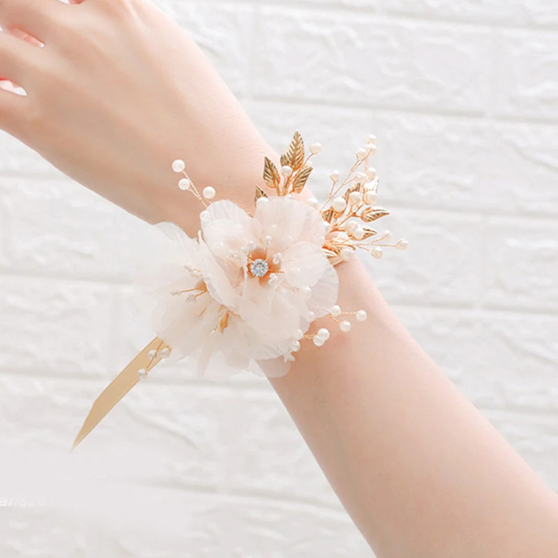 

Luxury Wedding Wrist Flower Pearl Wrist Corsage Ceremony Prom Bridal Bracelet Hand Flower Jewelry Decor for Bride & Bridesmaid