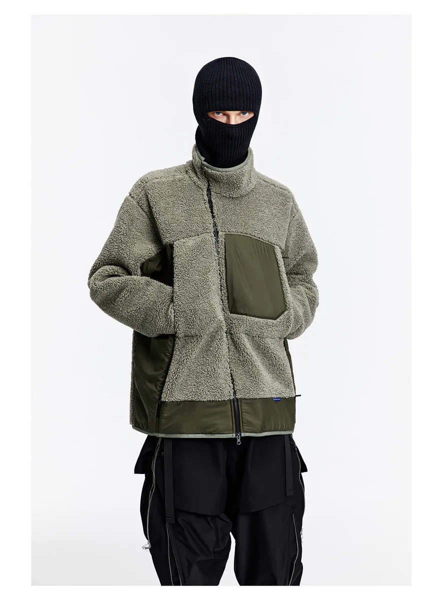 Reindee Lusion 22FW  Diagonal zipper fleece jacket warm coat spicing materials multiple pockets techwear gorpcore outdoor