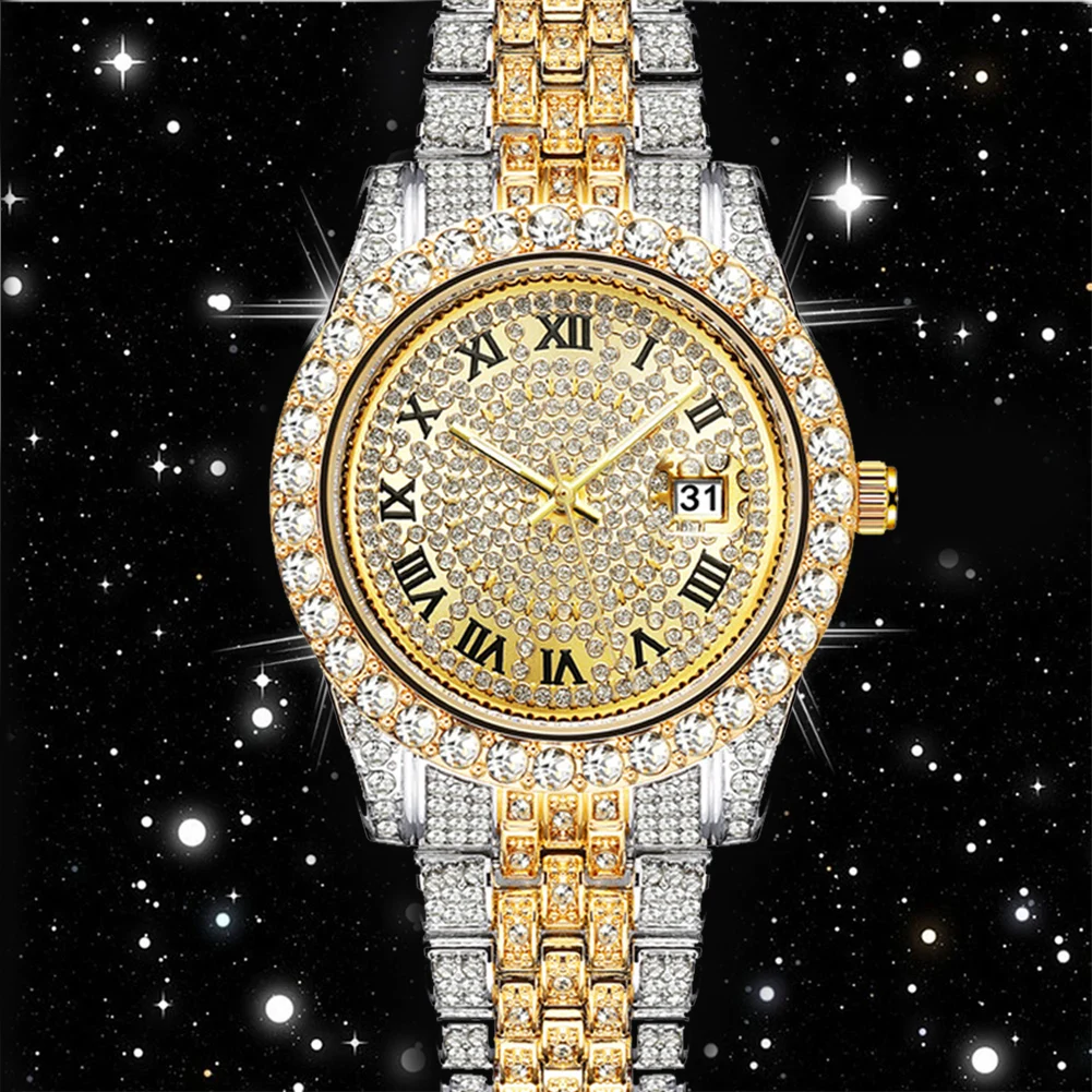 Hip Hop Men Quartz Wristwatch Diamond Watch for Men Top Brand for Men Luxury Iced Out Gold Watch Relogio Masculino drop shipping