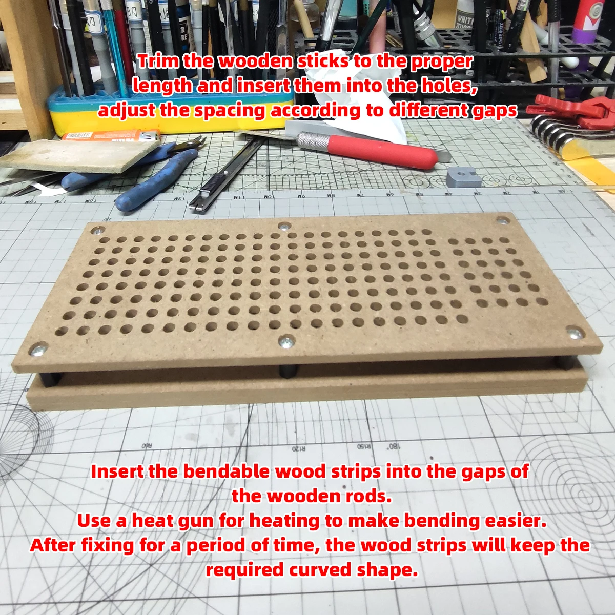 Détail des outils de façonnage du kit CorMake pour maquettes de bateaux en bois avec manches ergonomiques