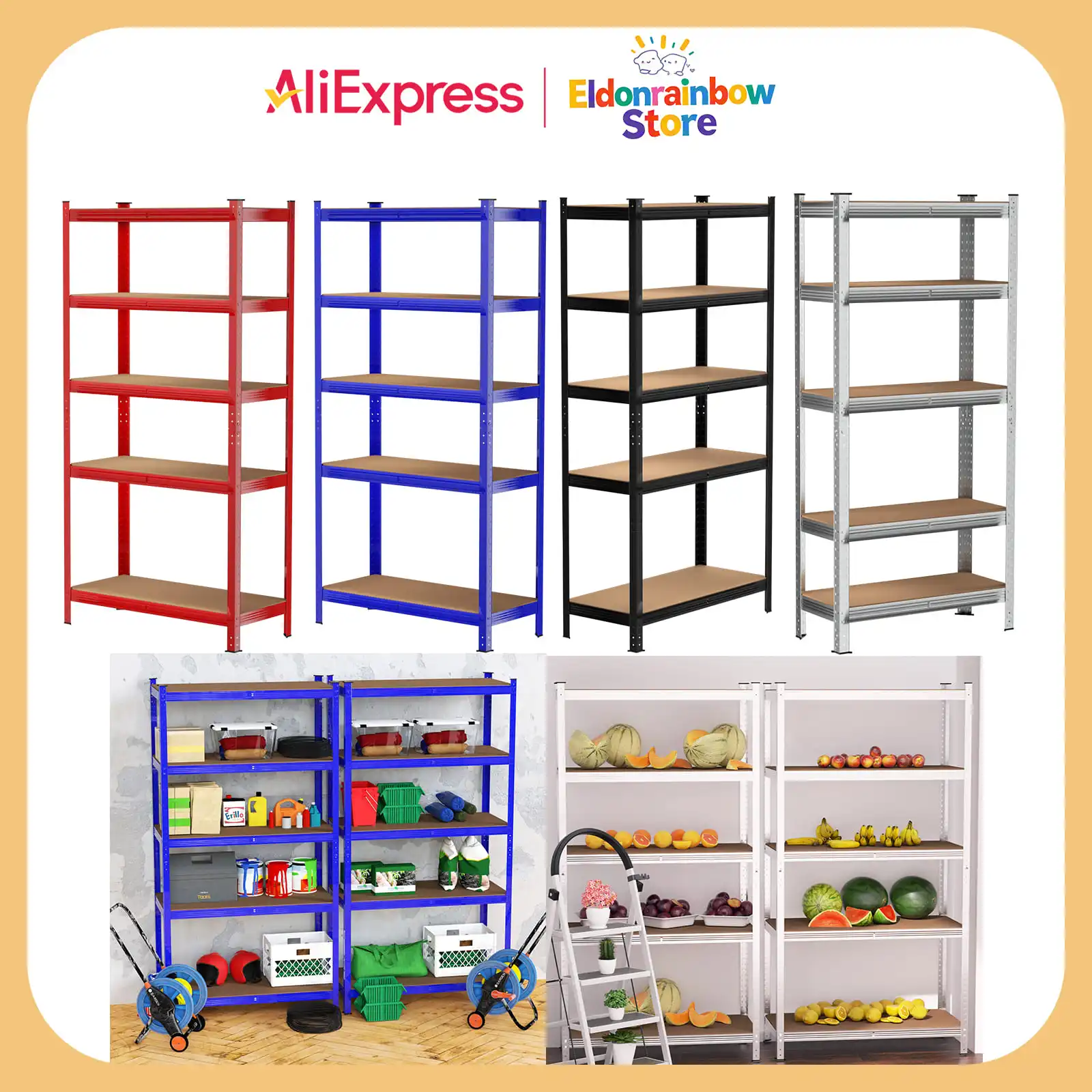 180CM HEIGHT 4 COLORS 5-Tier Shelving Unit Heavy Duty Shelving Unit for Storage Tool-Free Assembly Capacity 1925LBS