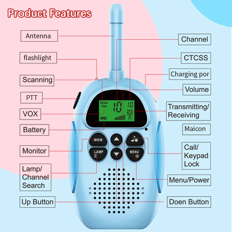 Children's Wireless Phone Toy Walkie talkie interaction Toys 3KM Range UHF Portable Walkie Talkie Rechargeable Walkie Talkie Toy 6