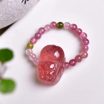 2pcs Natural Strawberry Quartz Pixiu Ring Healing Crystal Reiki Jewelry Accessories Holiday Gift 16X10X9MM 1