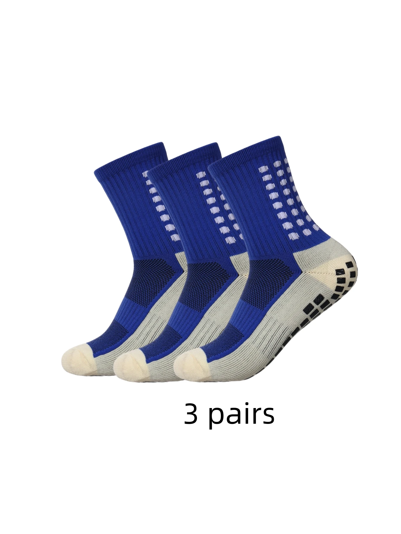 3 pairs of anti-skid classic sports socks with adhesive points, football socks