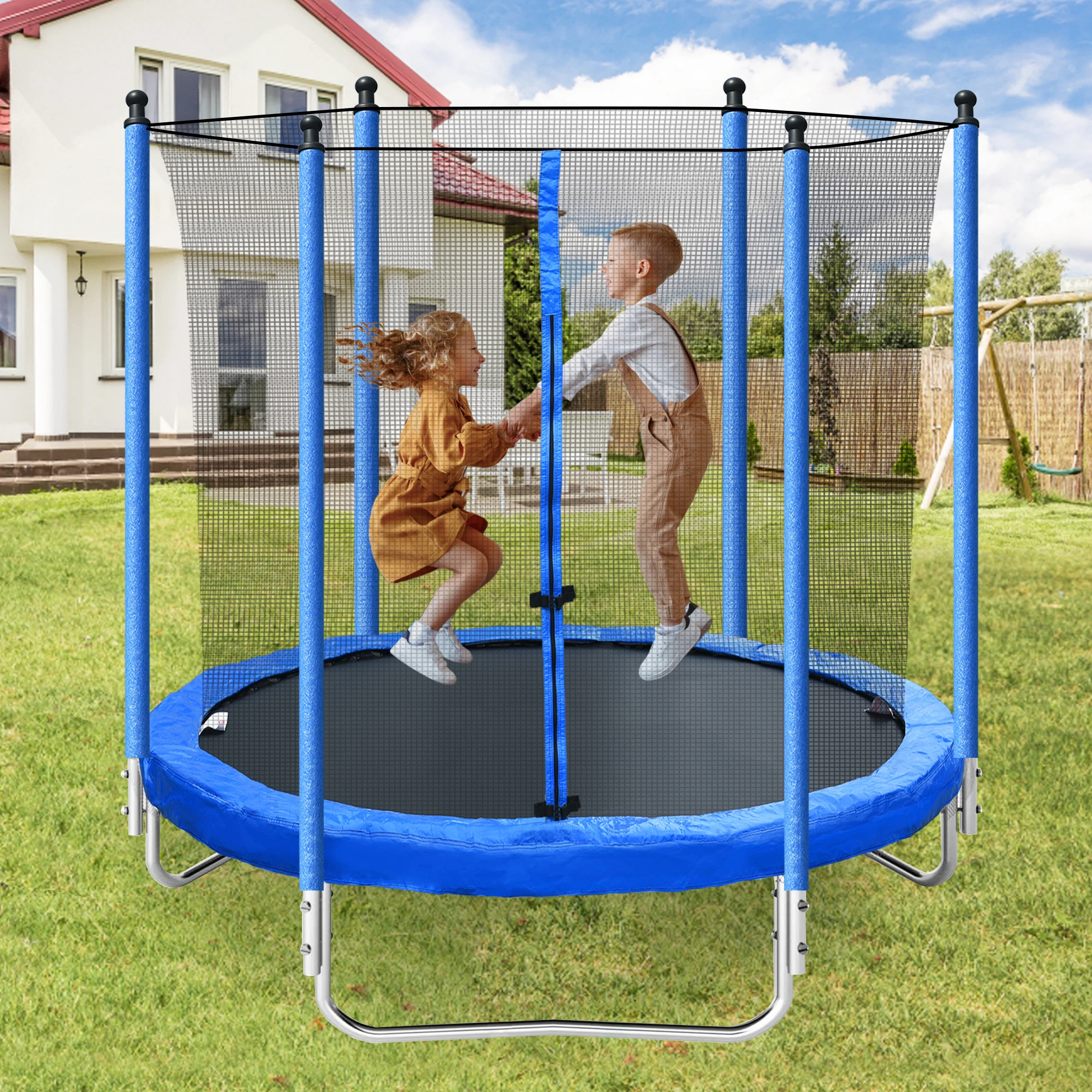 

8FT Trampoline with Safety Enclosure Net，Heavy Duty Jumping Mat and Spring Cover Padding for Kids and Adults