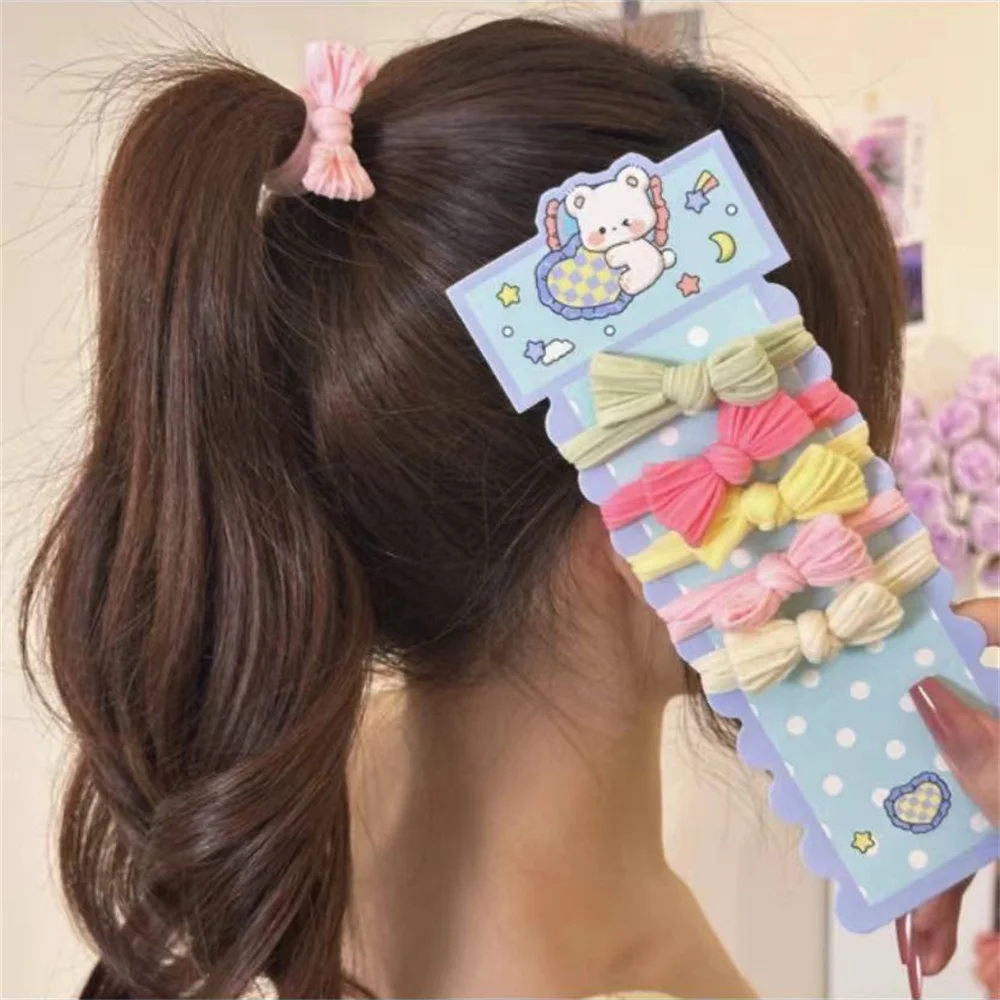 

5Pcs/Set Cute Girls' Headbands Bowknot Hair Rope Sweet Ponytail Hair Ties Braided Towel Ring Hair Accessories