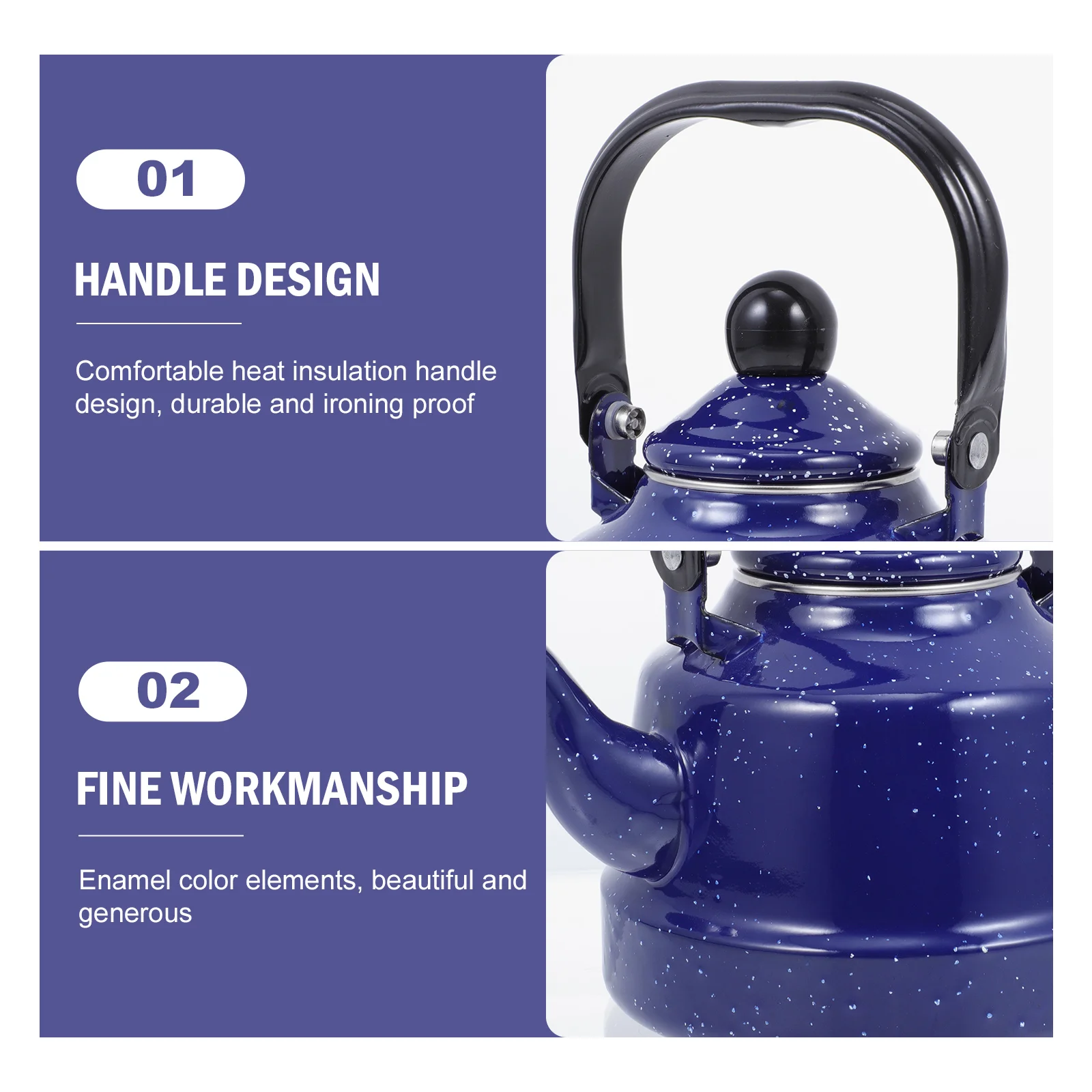 Retro Enamel Teakettle Water Kettle Comfortable Handle Kitchen Cookware Heating Vessel Stove Top Jug Boil Tea Coffee Oatmeal