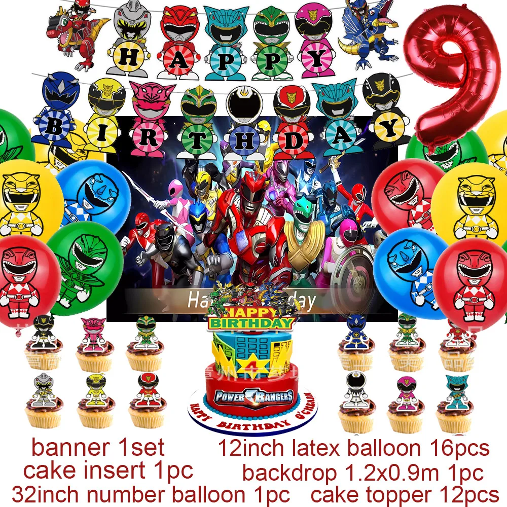 Cartoon Power Rangere&s Thema Geburtstag Party Hintergrund Luftballons Dekoration Hintergrund Foto Requisiten Banner Baby Dusche Kinder Geschenke – Detail 8