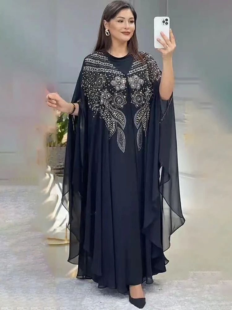 Abayas for Women New Chiffon Muslim Fashion Islam Dubai Luxury Moroccan Wedding Party Occasions Hot Diamond Pearls Kaftan Dress