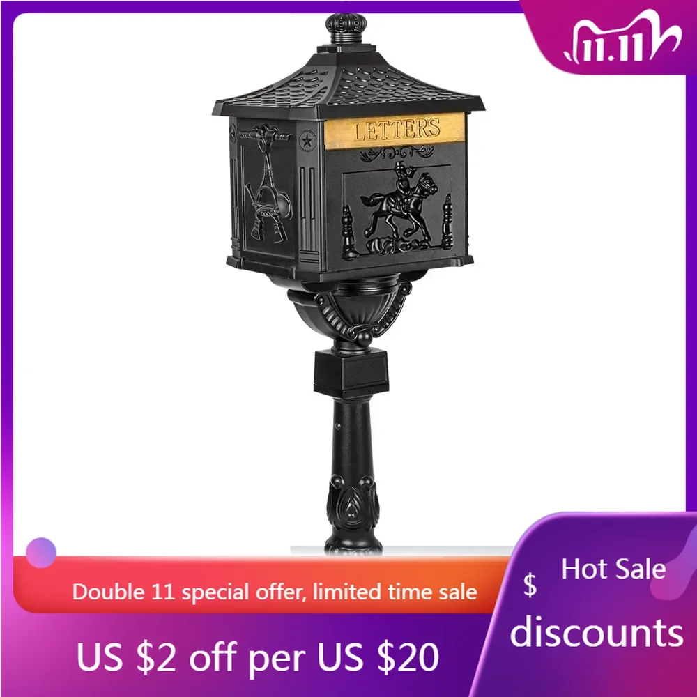 Mailbox Cast Aluminum Black Mail Box Postal Box Security Heavy Duty New