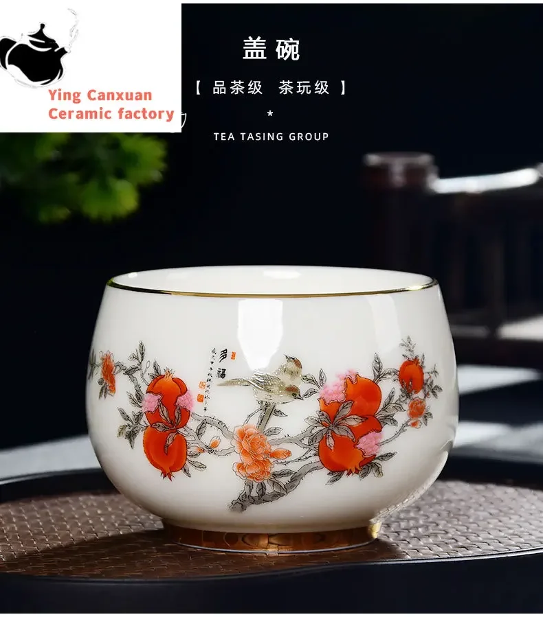 

China ChinaSheepskin Jade Porcelain Ink Gold Peach Master Cup High grade White Porcelain Pure Hand Painted Gold Ceramic Tea Cup