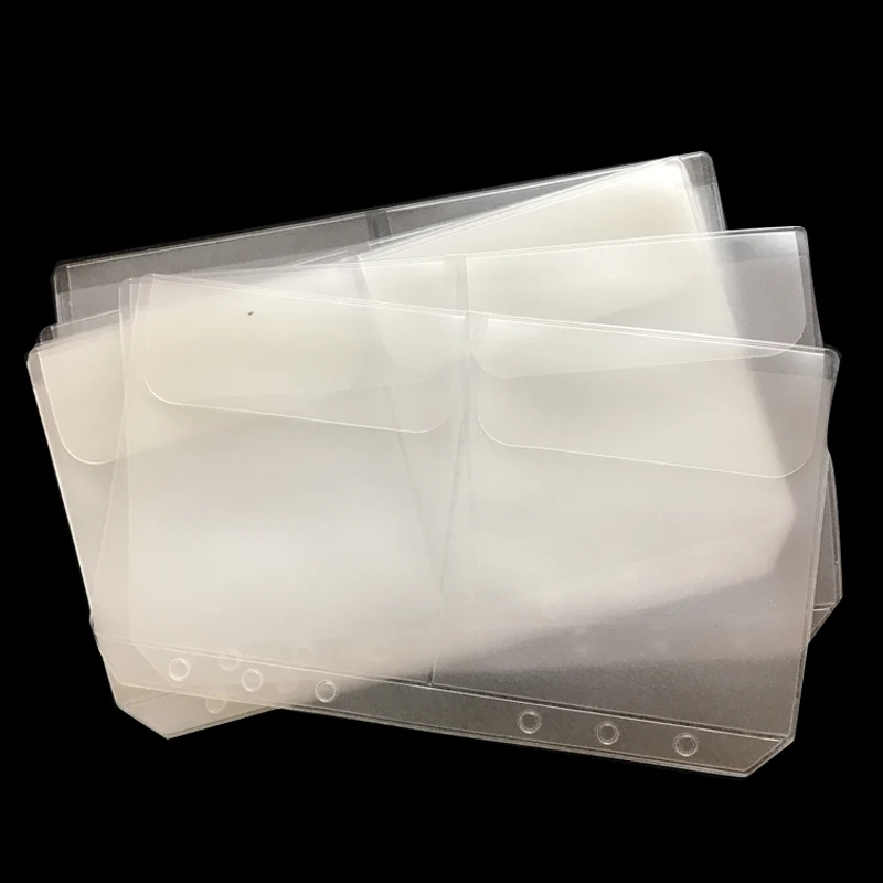 10pcs A5A6 Transparent Universal 6Holes Loose Leaf PVC Storage Bag Card Holder Notebook Planner Collection Pouch Bag Pen Storage