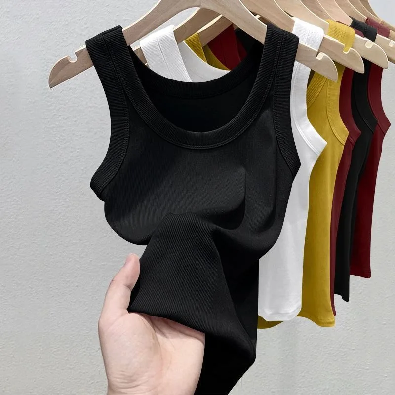 Women's Solid Round Neck RibbedTop Camisole Summer Basic Elastic Spaghetti Strap Top Lightweight Cool Base Shirt Sleeveless Vest 3