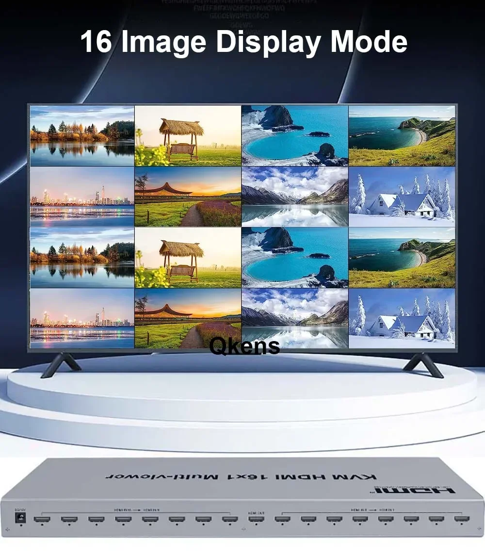 1080p 60Hz HDMI KVM 쿼드 스크린 멀티 뷰어 16입력 1출력 심리스 스위치 HDMI 멀티뷰어 비디오 분배기 (USB 마우스 키보드용)