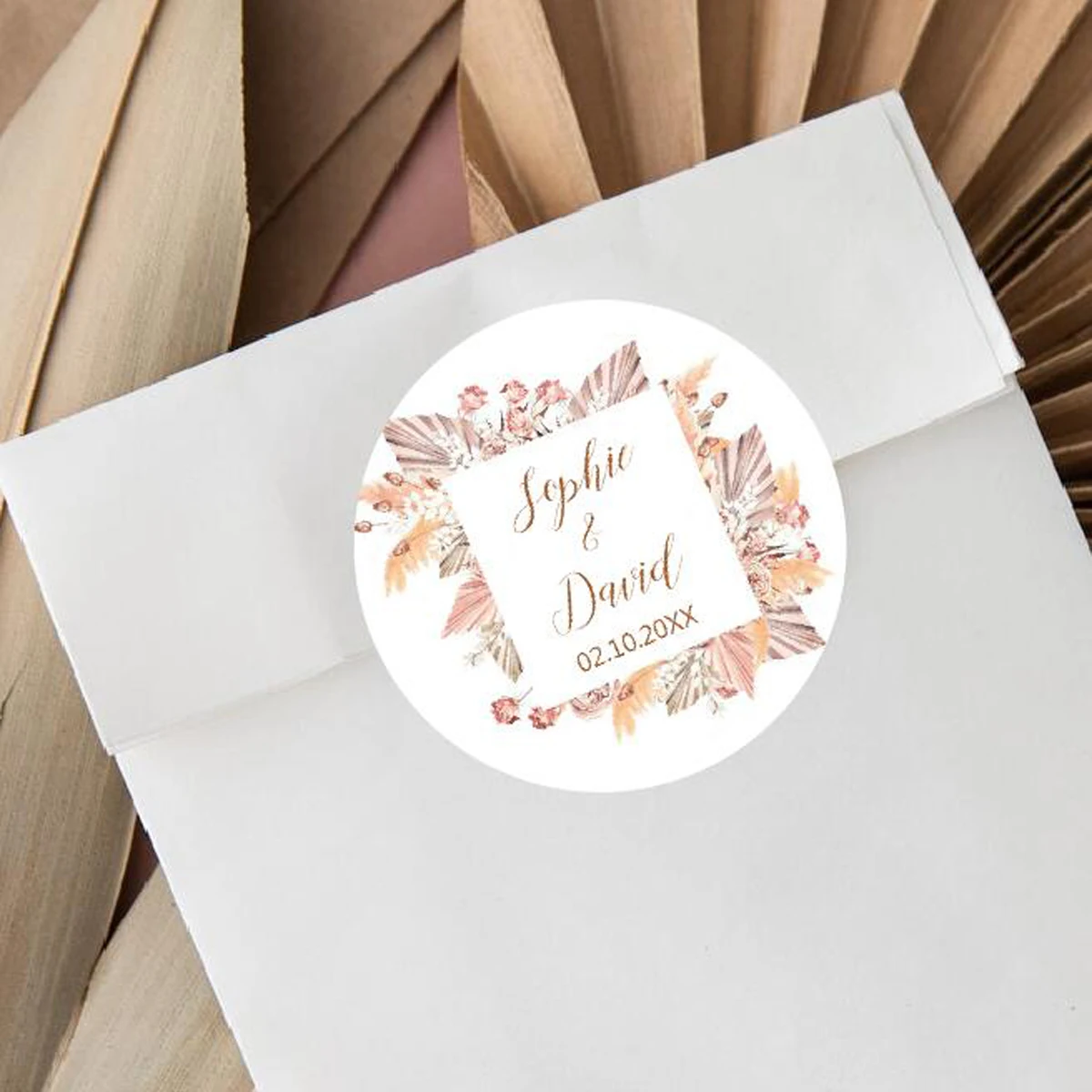 Pampas Grass Wedding Stickers 96Pcs Customize Wedding Labels Personalise Baptism Birthday Sealing Party Decor