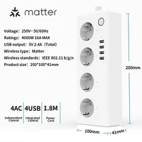 BORUIDAPLS Matter Smart Power Strip EU Plug Socket With SmartThings Apple HomeKit Siri Google Home Voice Remote Control 220V 16A - Image 6