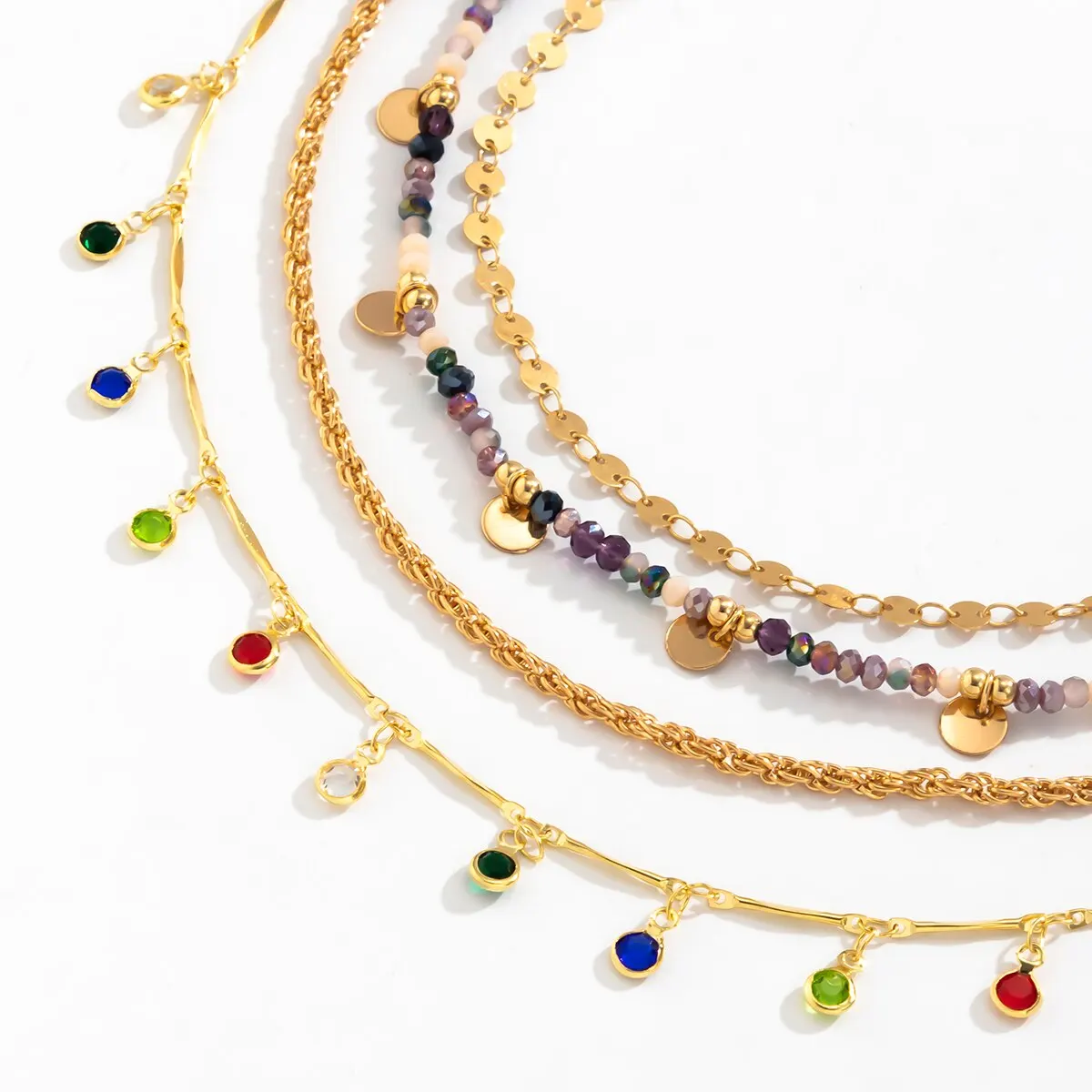 S5304305509a24e2eb6f7e26f5d6ccaa3h 4Pcs/Set Boho Colorful Crystal Sequin Tassel Pendant Choker Necklace for Women Trendy Summer Vintage OT Buckle Chain Y2K Jewelry Mallzona