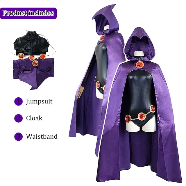 Cafele TeenTitans-Raven Cosplay Costume Deluxe Jumpsuit Belt With Purple Cloak Halloween Uniform Cosplay Costume Props For Women - Image 2