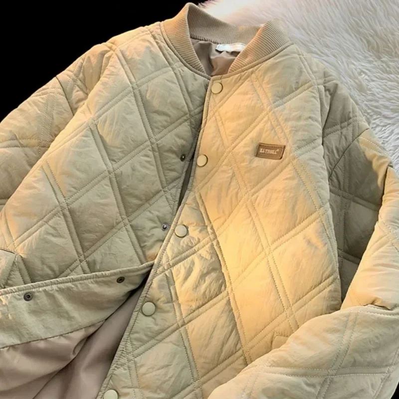 

2023 Winter Men's Winter Jackets Stand Collar Diamond Lattice Warm Lightweight Padding Jackets Solid Color Casual Warm Parkas
