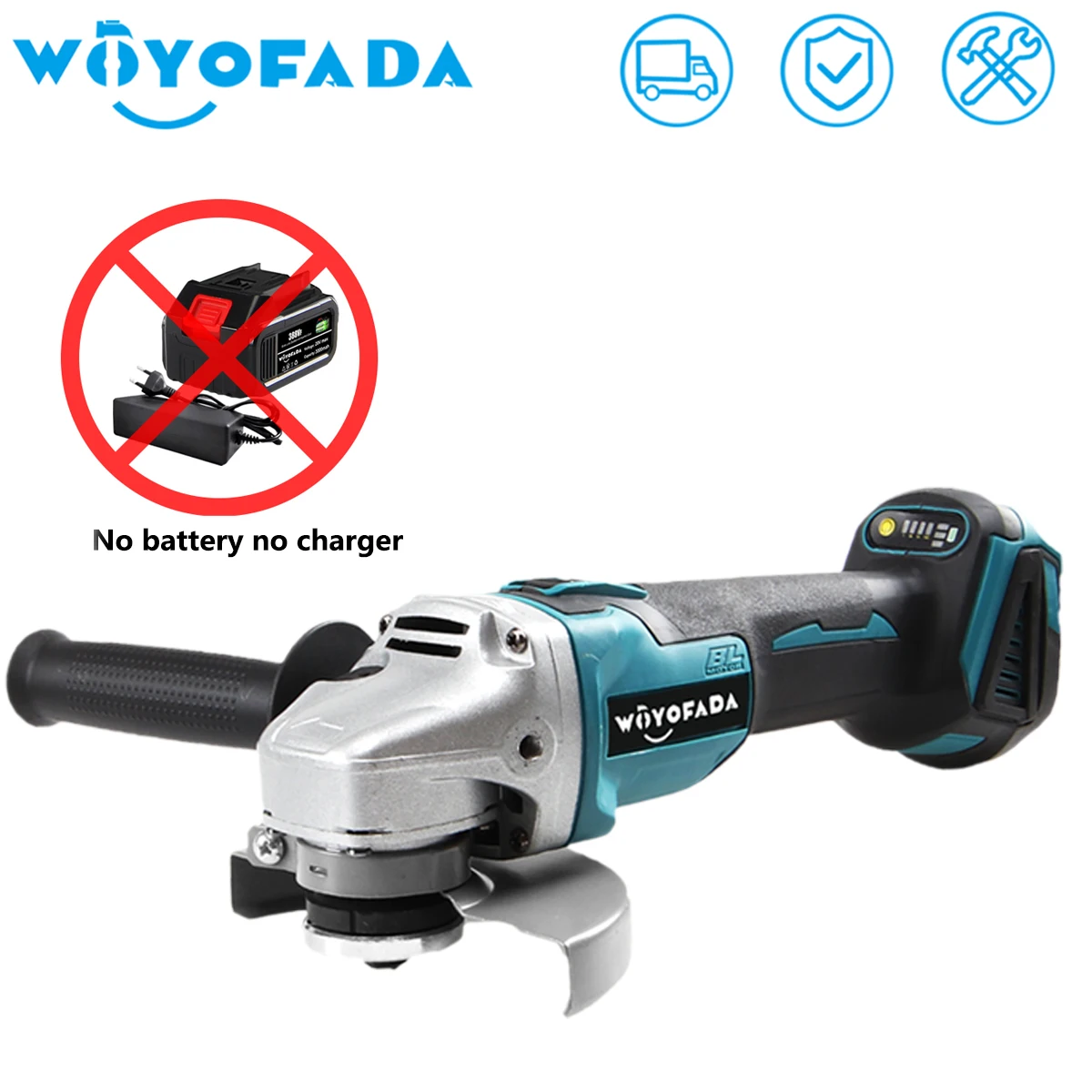 WOYOFDA Brushless Electric Angle Grinder Grinding Machine DIY Woodworking Power Tool Adapt 125/100mm 3 Speed No Battery