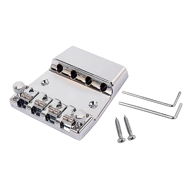 

4 Strings Bass Bridge with Screws Wrench Aluminum Alloy Guitar Saddle Bridge Guitar Repairing Tool Replacement Parts