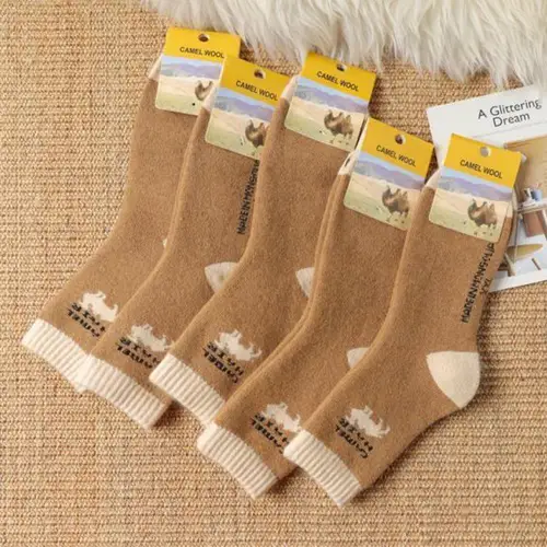 남녀공용 캐쥬얼 양말, 카멜 헤어, 따뜻한 양말, 고품질, 패션, 가을, 겨울, 1 쌍 4