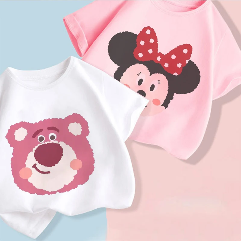 

Disney Summer White Kids Clothes Girls Mickey Mouse Cartoon Cute Lotso Kawaii T Shirts Boys Clothes Korean Version Short Sleeve