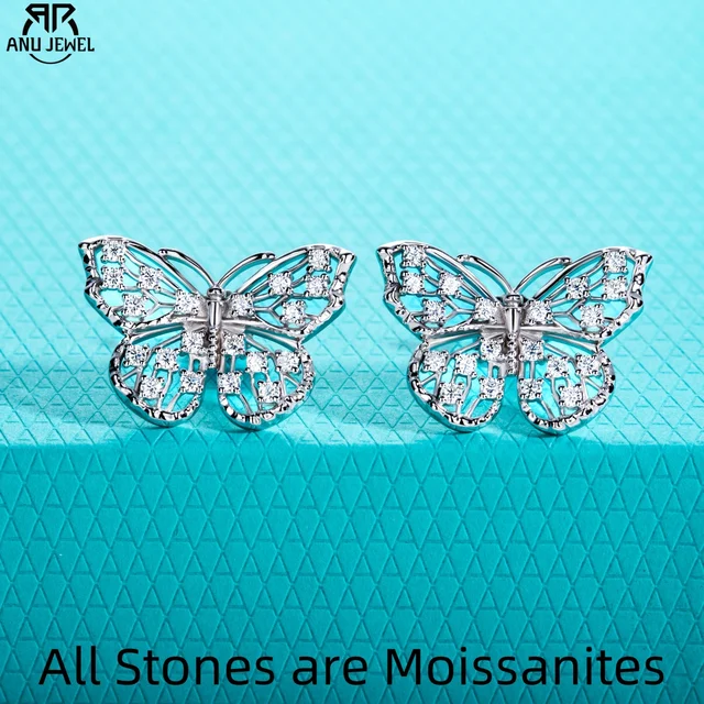 AnuJewel D Color 1.6mm Moissanite Butterfly Stud Earring